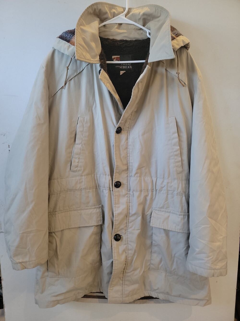Vintage FIELD & STREAM Winter Jacket Parka Coat Mens XL 44 Fur Lined Hooded